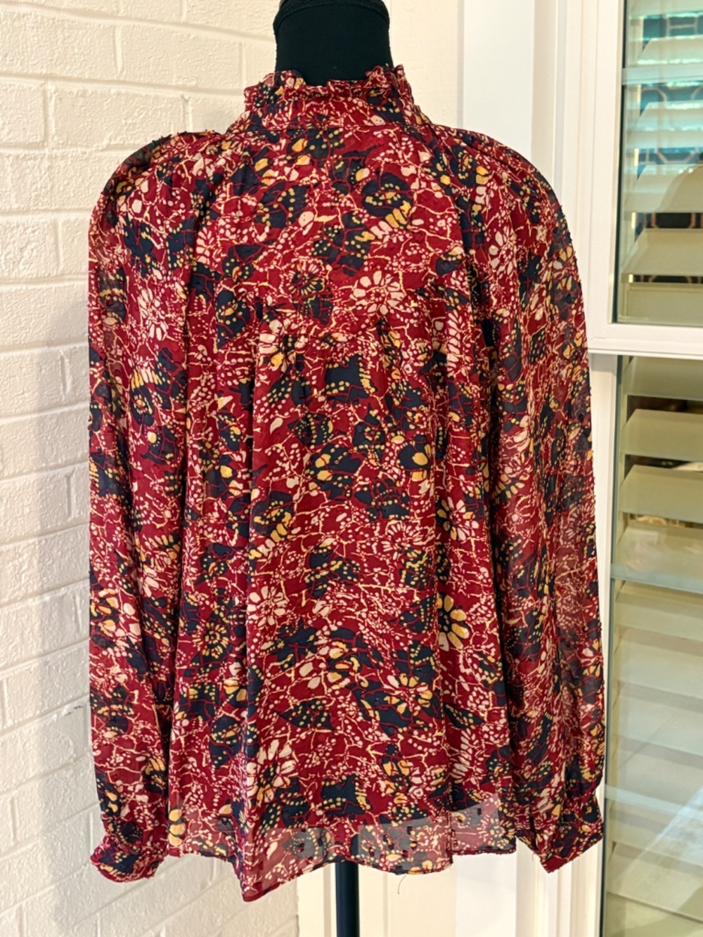ba&sh Women's Gaelle Blouse Size 6 Women's Bordeaux and Multi Color - Picture 5 of 10